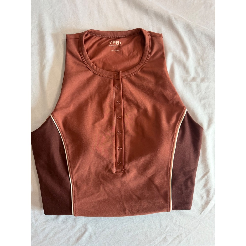 YPB Abercrombie Womens Large Colorblock Henley Active Tank Top Rust Brown